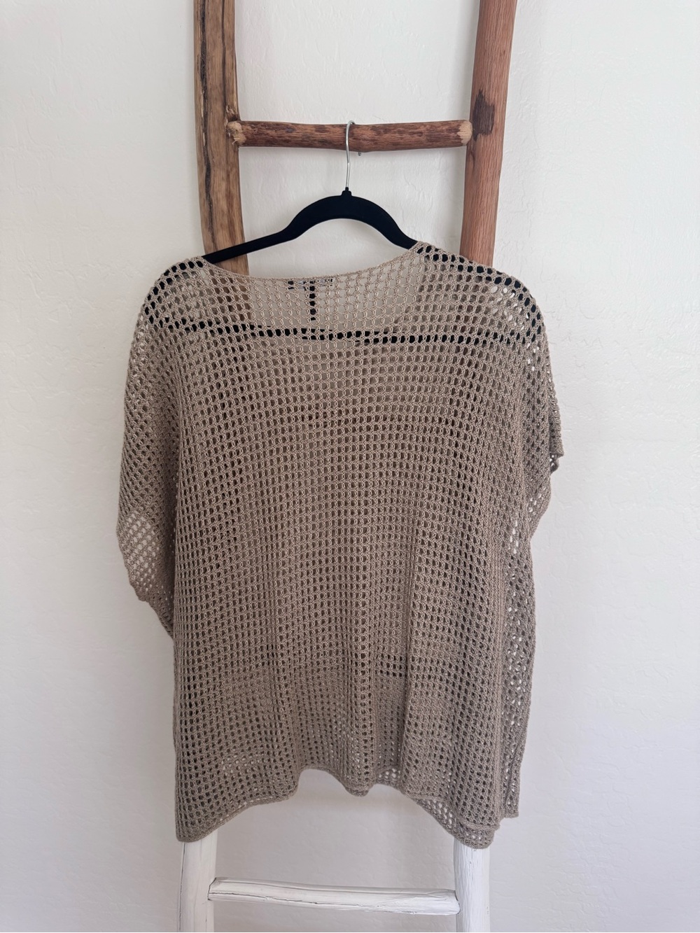 Eileen Fisher Organic Linen Bateau Neck Open Weave Sweater in Taupe - Picture 3 of 6